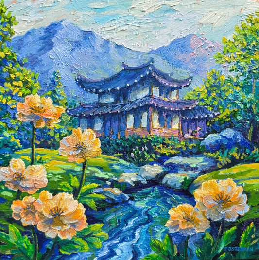 Somewhere in the Mountains - Original Korean Landscape Oil Painting