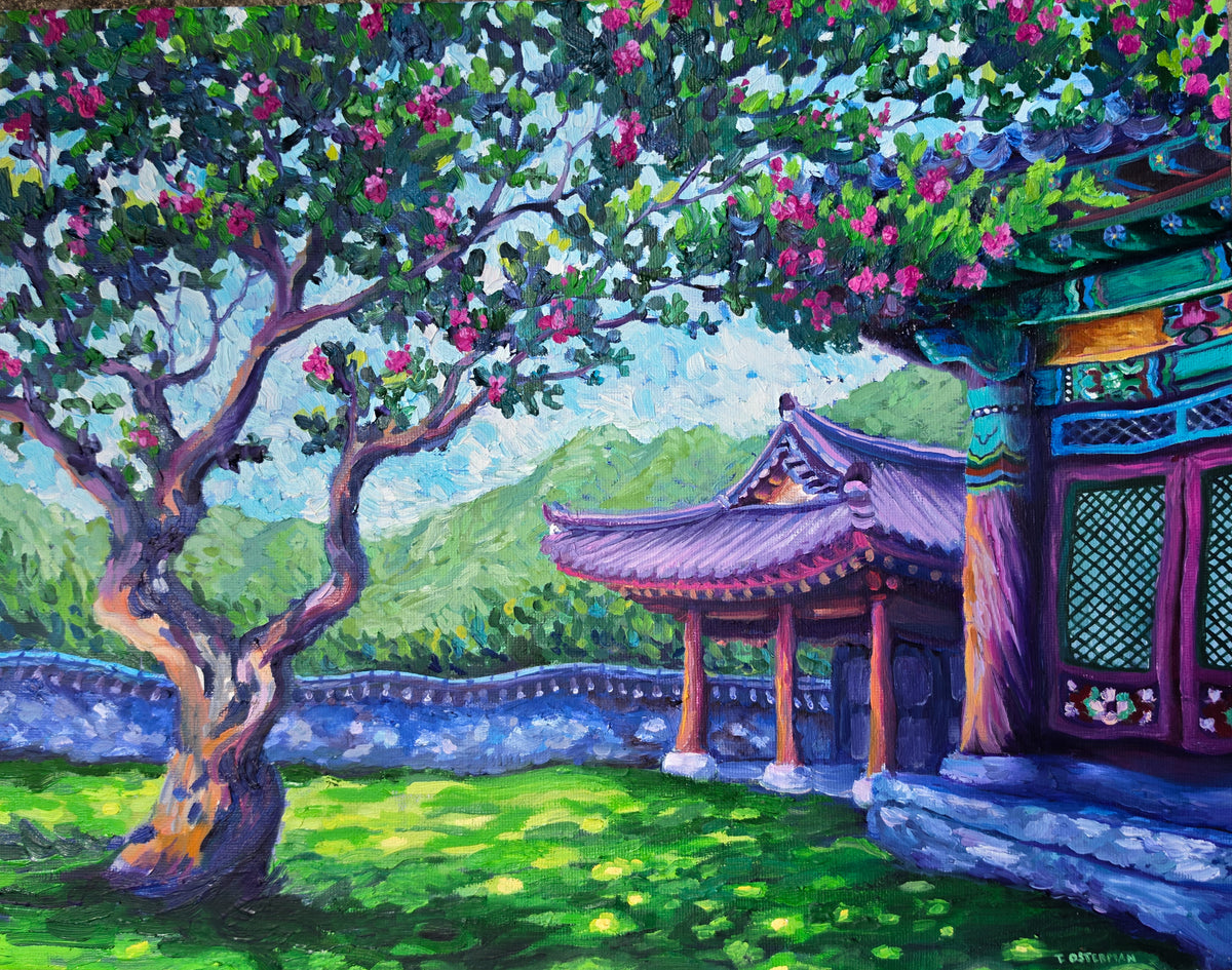 Temple Garden - Original Korean Landscape Oil Painting