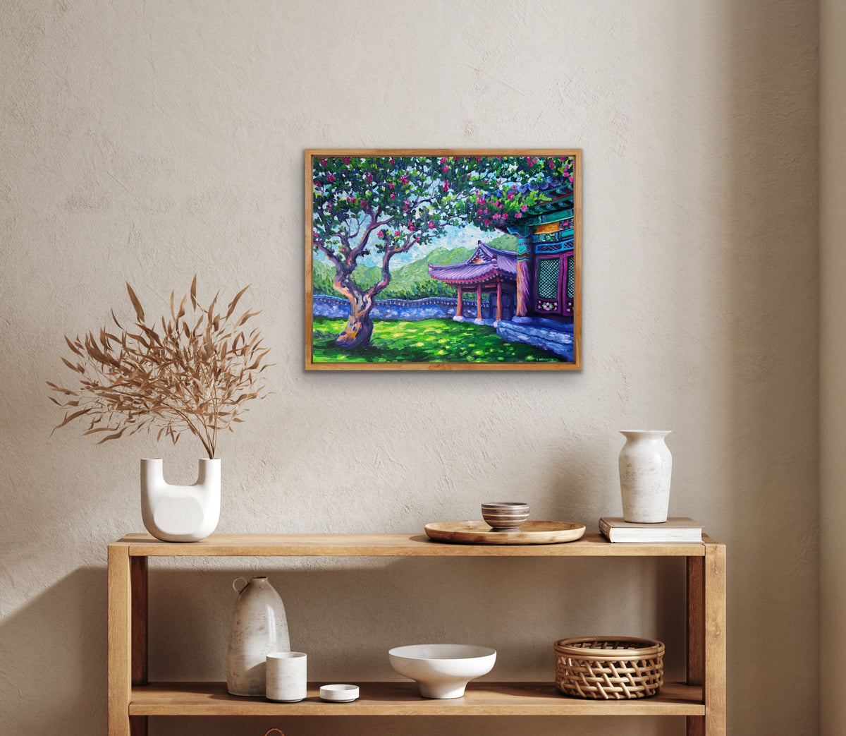 Temple Garden - Original Korean Landscape Oil Painting