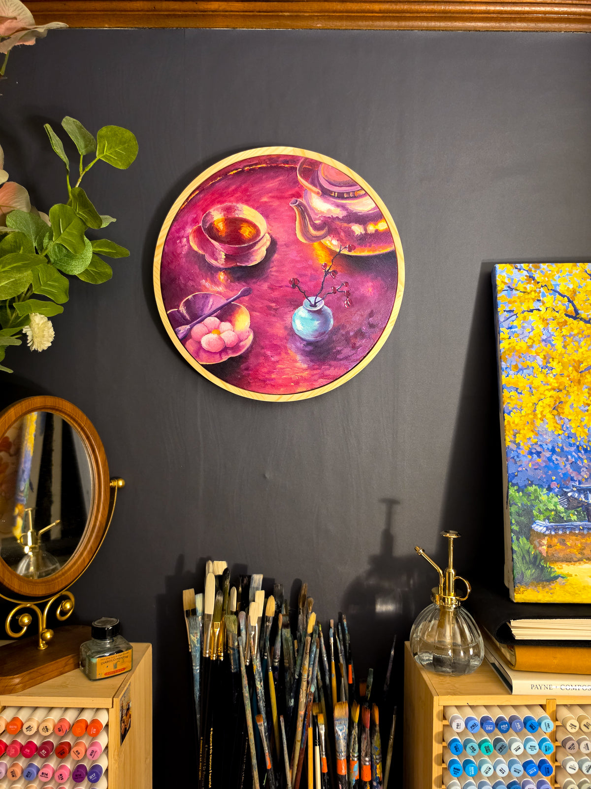 Golden Teatime - Original Korean Still Life Oil Painting