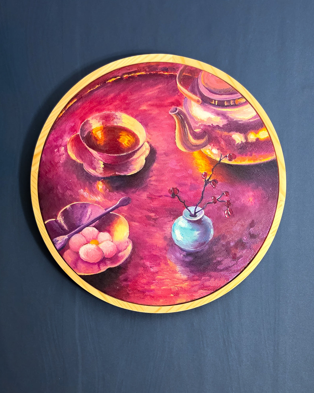 Golden Teatime - Original Korean Still Life Oil Painting