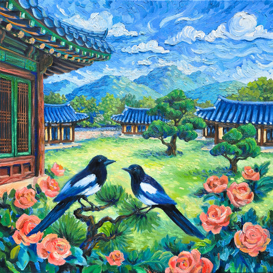 Two Magpies - OIL PAINTING