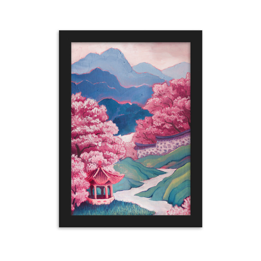 Cherry Blossom River - Framed Matte Print