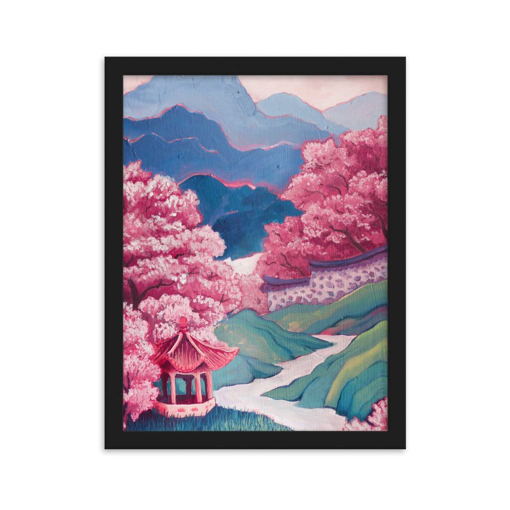 Cherry Blossom River - Framed Matte Print