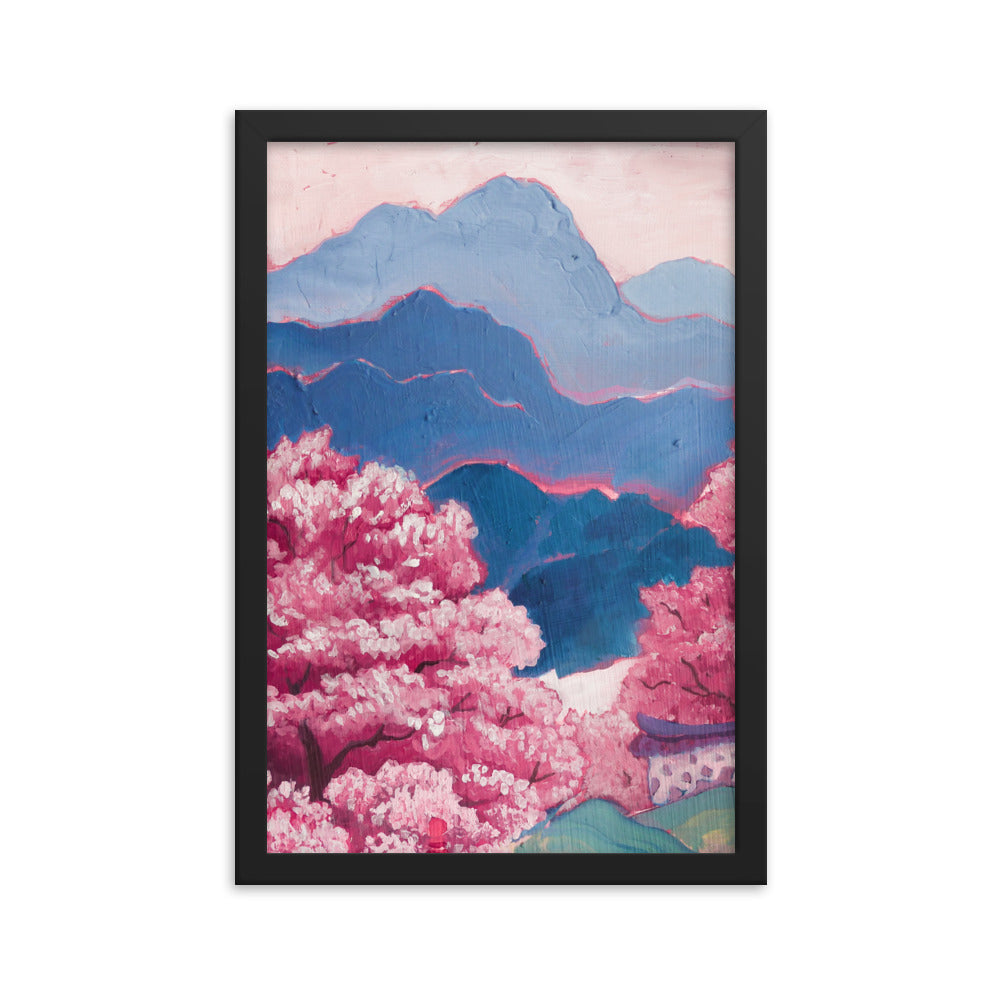 Cherry Blossom River - Framed Matte Print