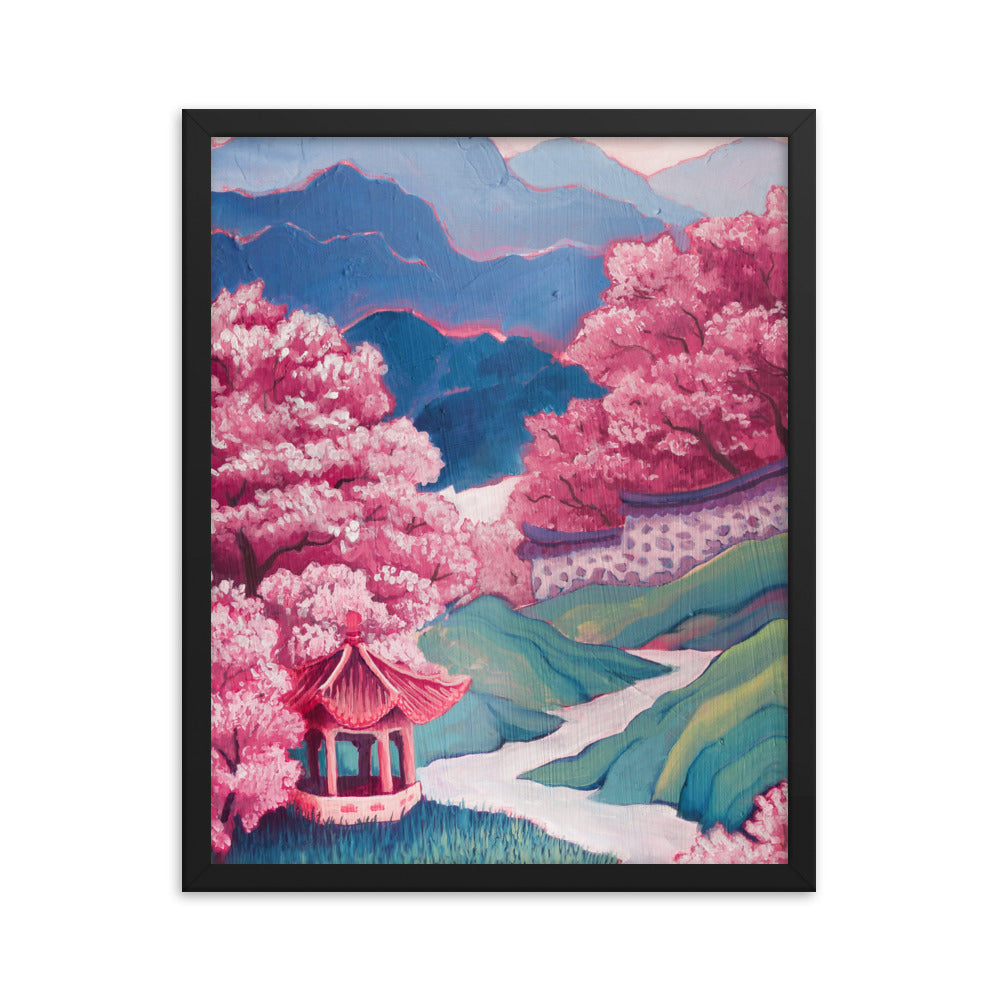 Cherry Blossom River - Framed Matte Print