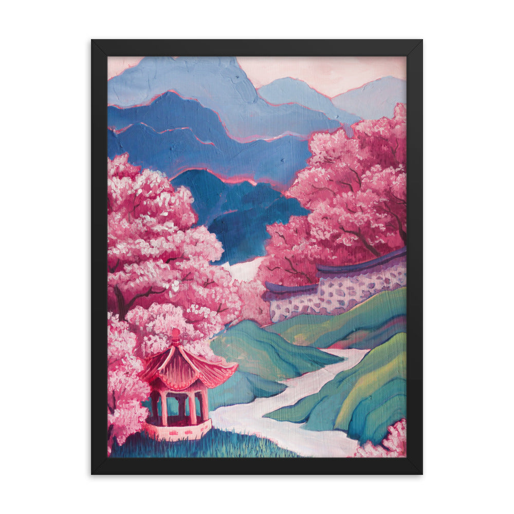 Cherry Blossom River - Framed Matte Print