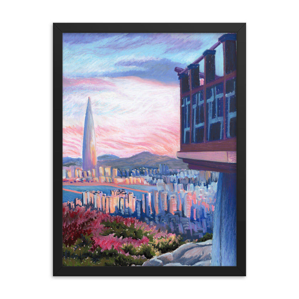 Morning Calm Lotte Tower - Framed Matte Print