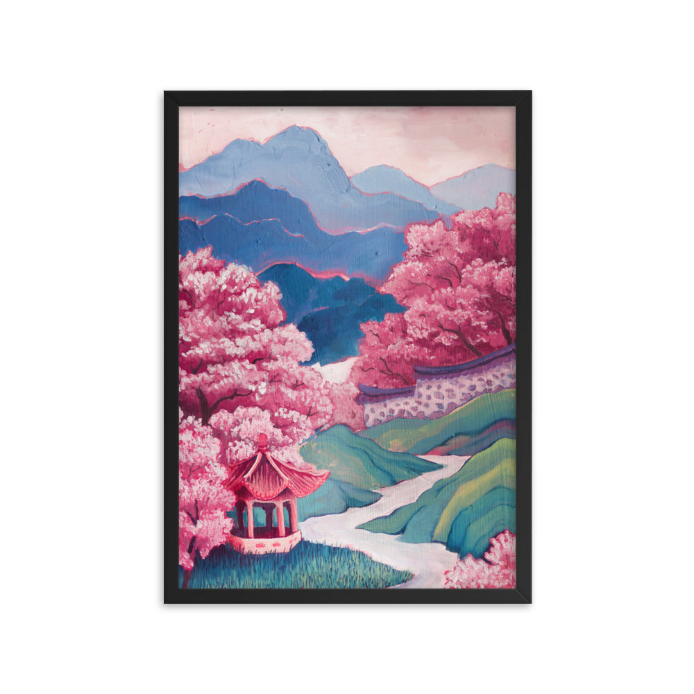 Cherry Blossom River - Framed Matte Print