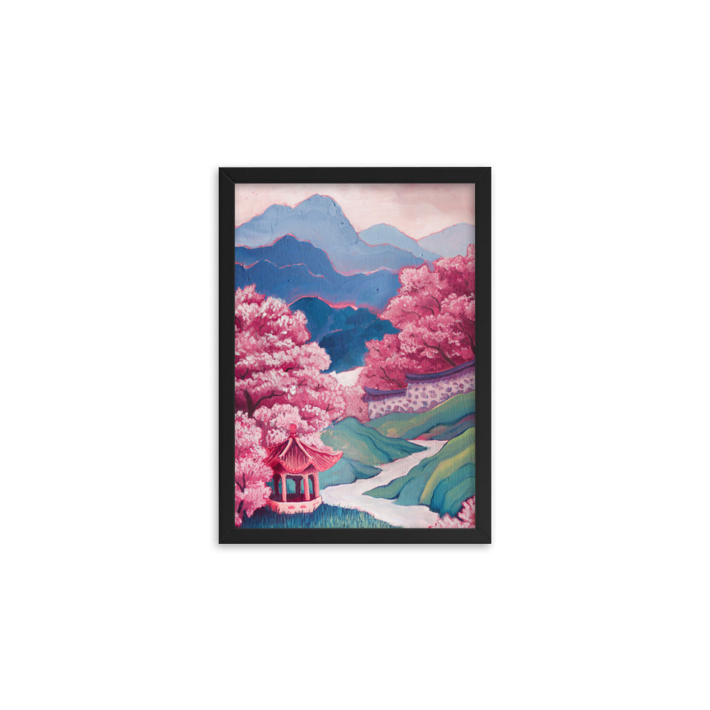 Cherry Blossom River - Framed Matte Print