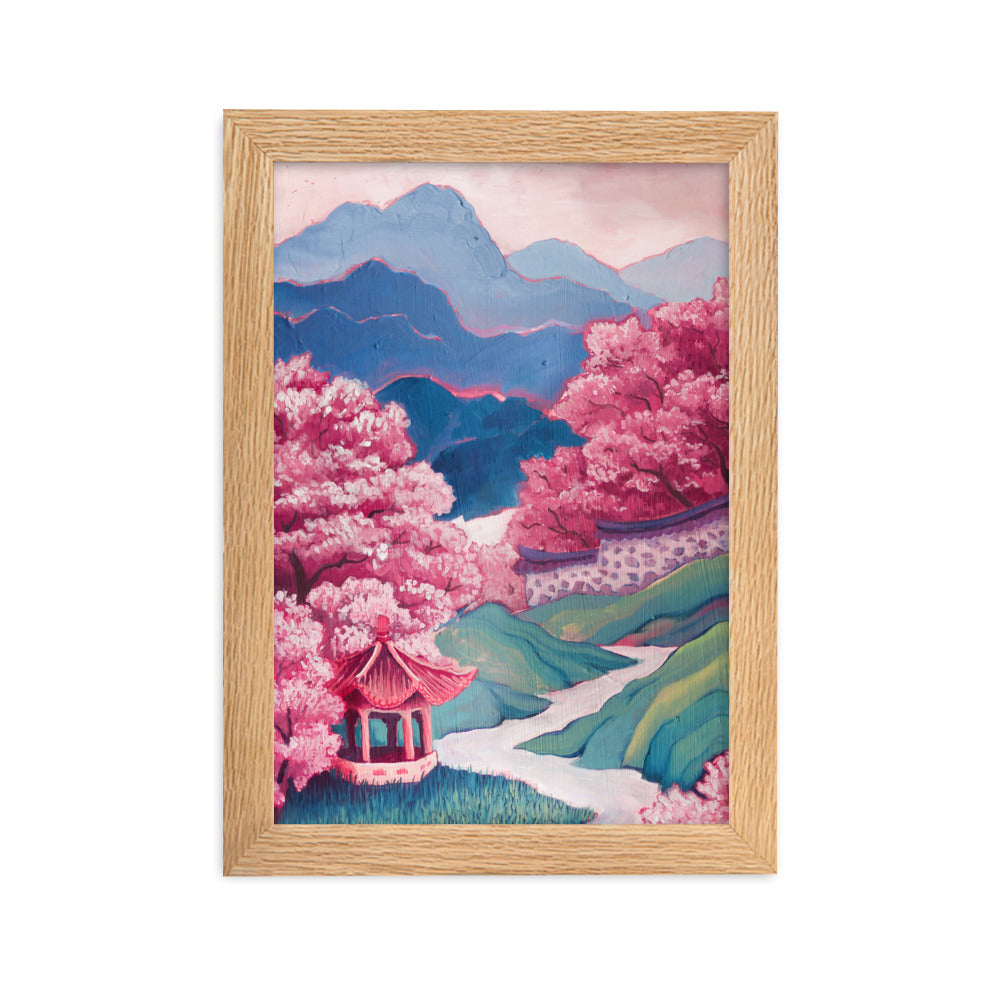 Cherry Blossom River - Framed Matte Print