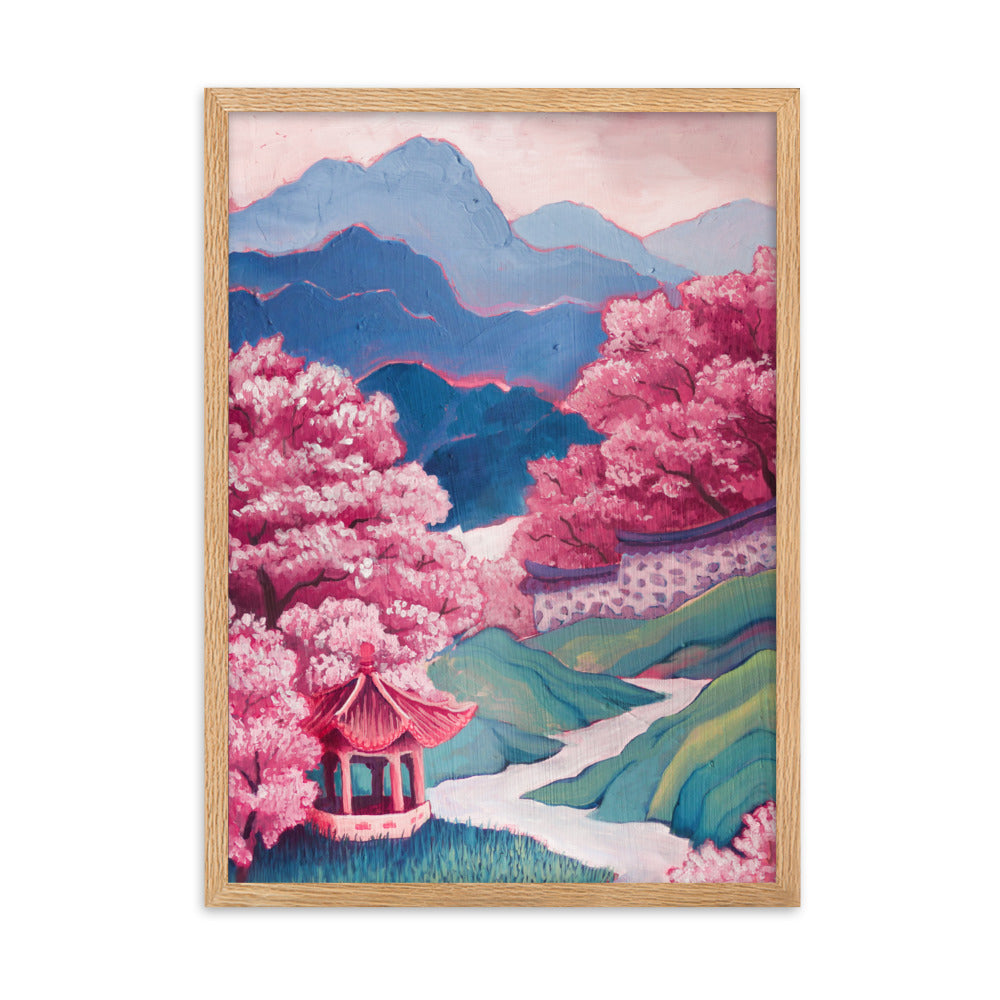 Cherry Blossom River - Framed Matte Print