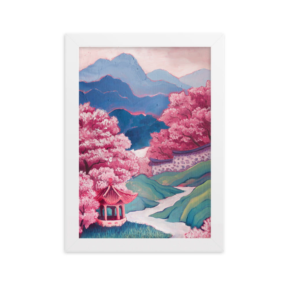 Cherry Blossom River - Framed Matte Print