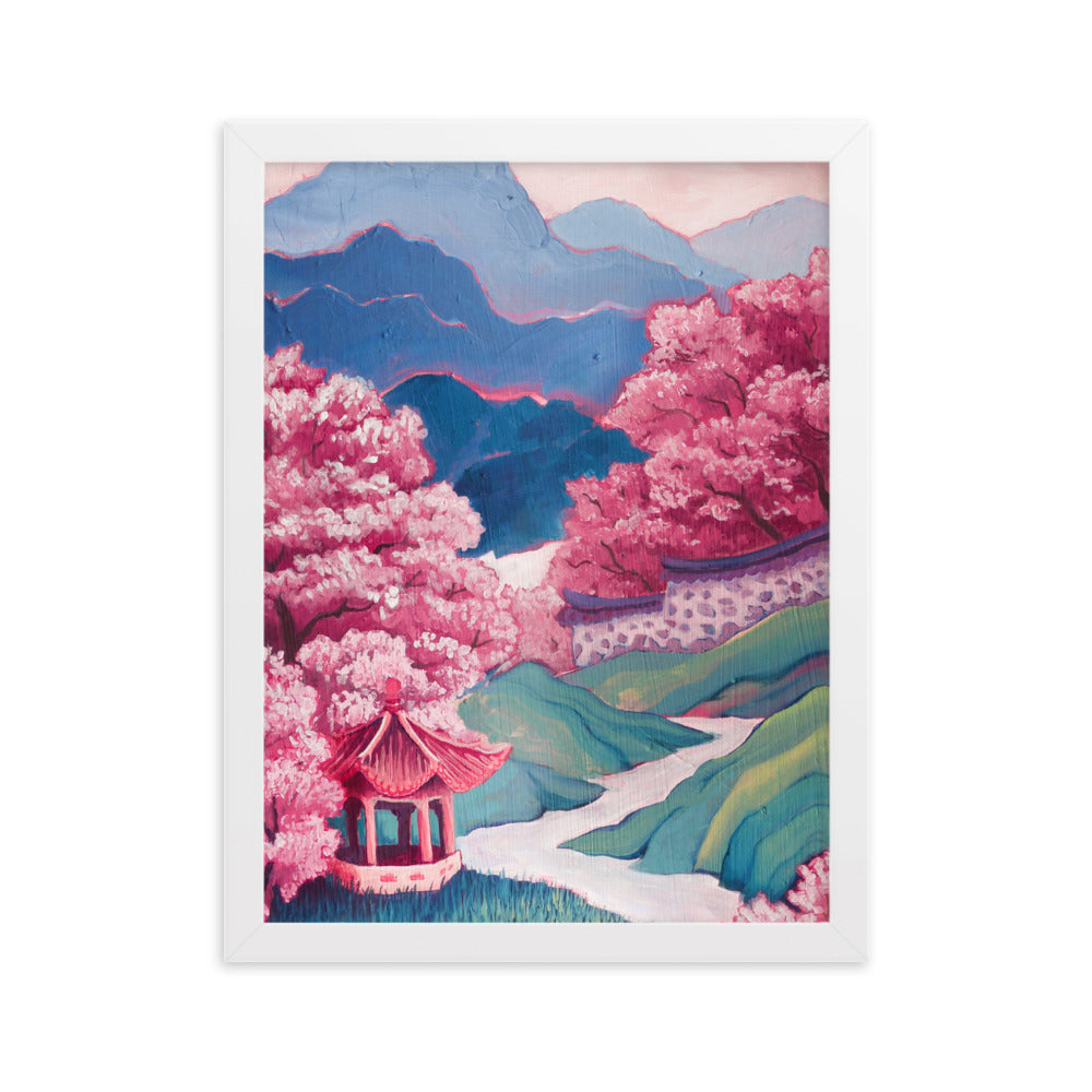 Cherry Blossom River - Framed Matte Print