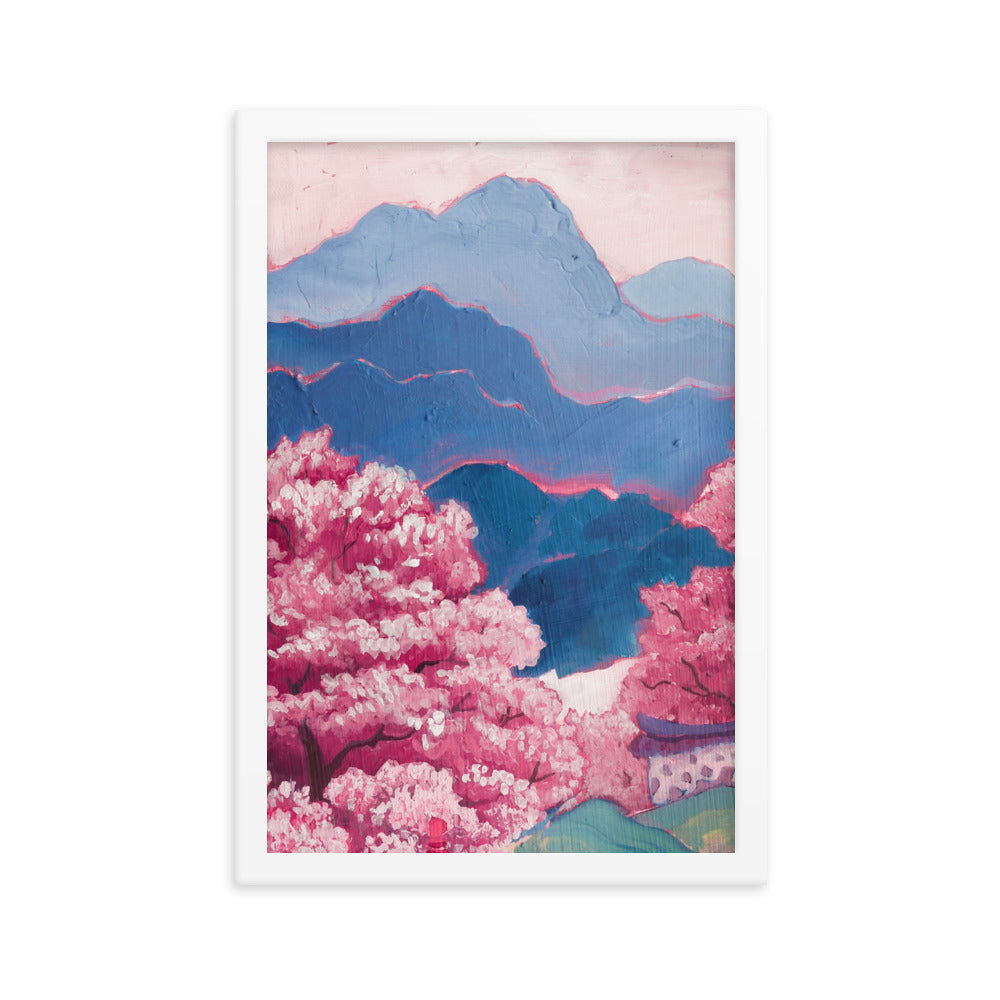 Cherry Blossom River - Framed Matte Print