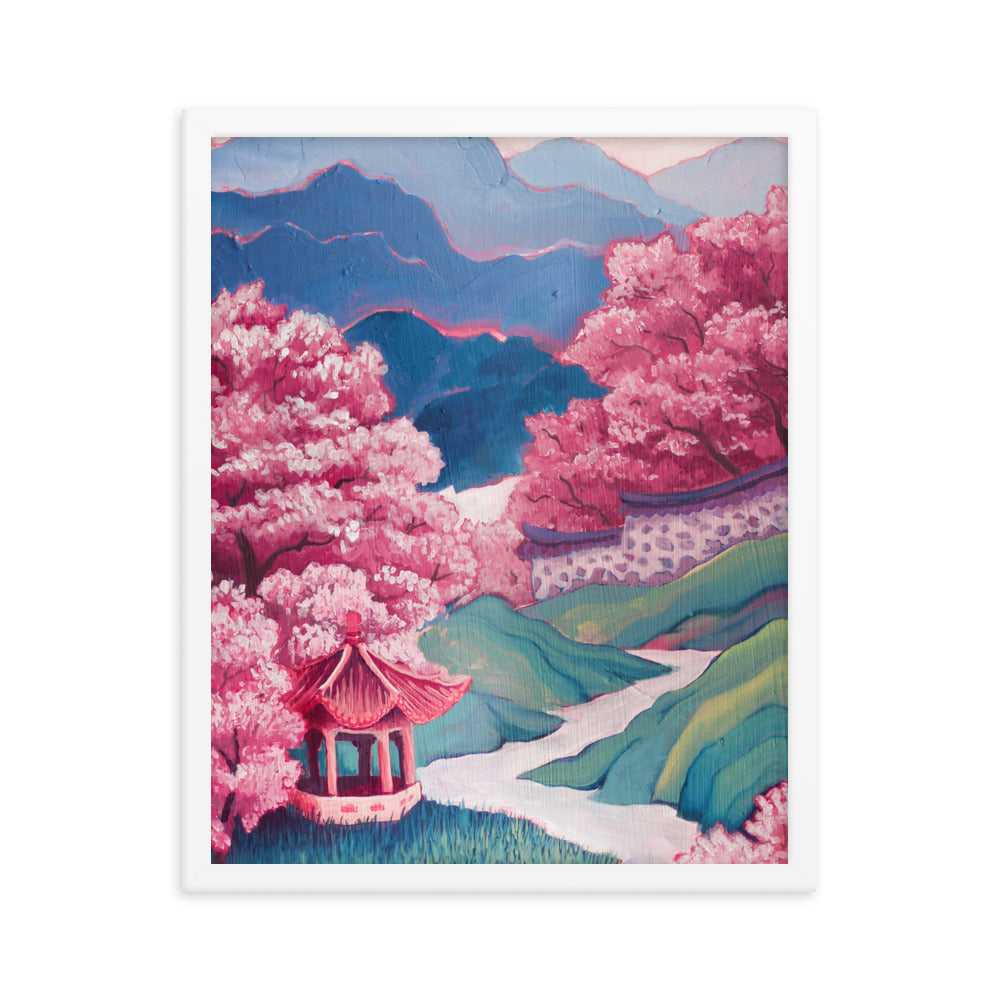 Cherry Blossom River - Framed Matte Print