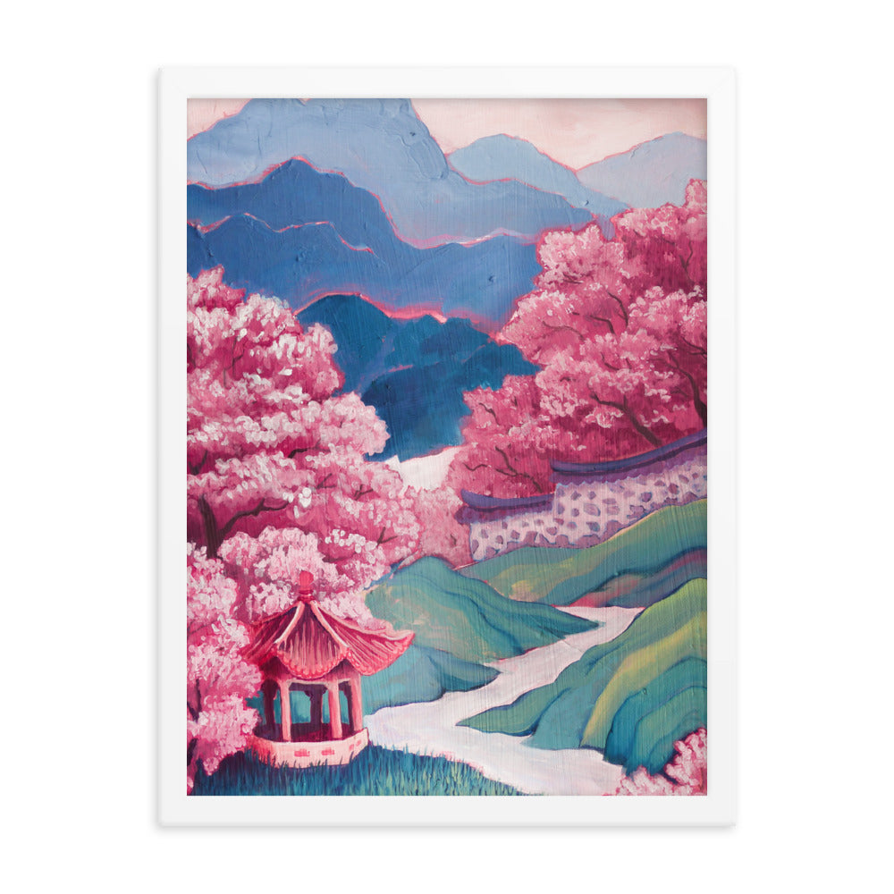 Cherry Blossom River - Framed Matte Print