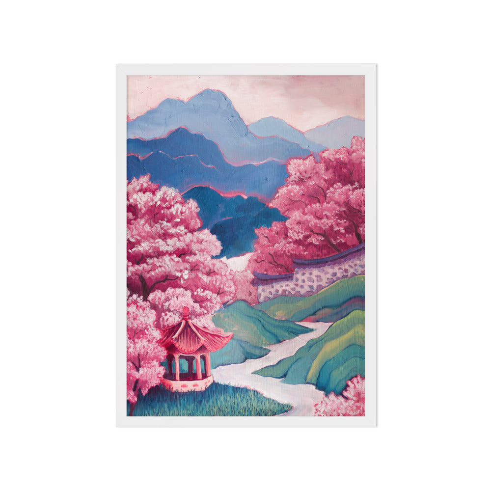 Cherry Blossom River - Framed Matte Print